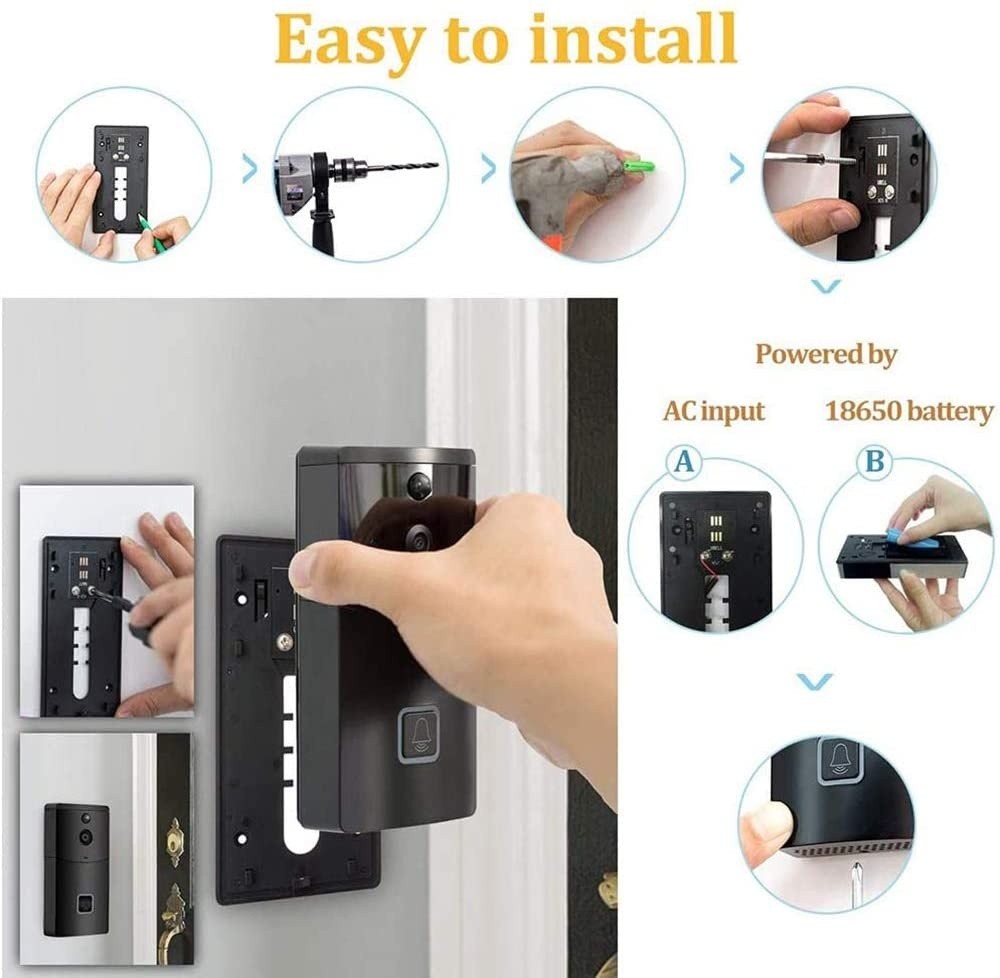 PFMY.DG Wireless Video Doorbell 720P HD Security Camera Doorbell, Support 2-Way Motion Detection Night Vision and App, for iOS Android