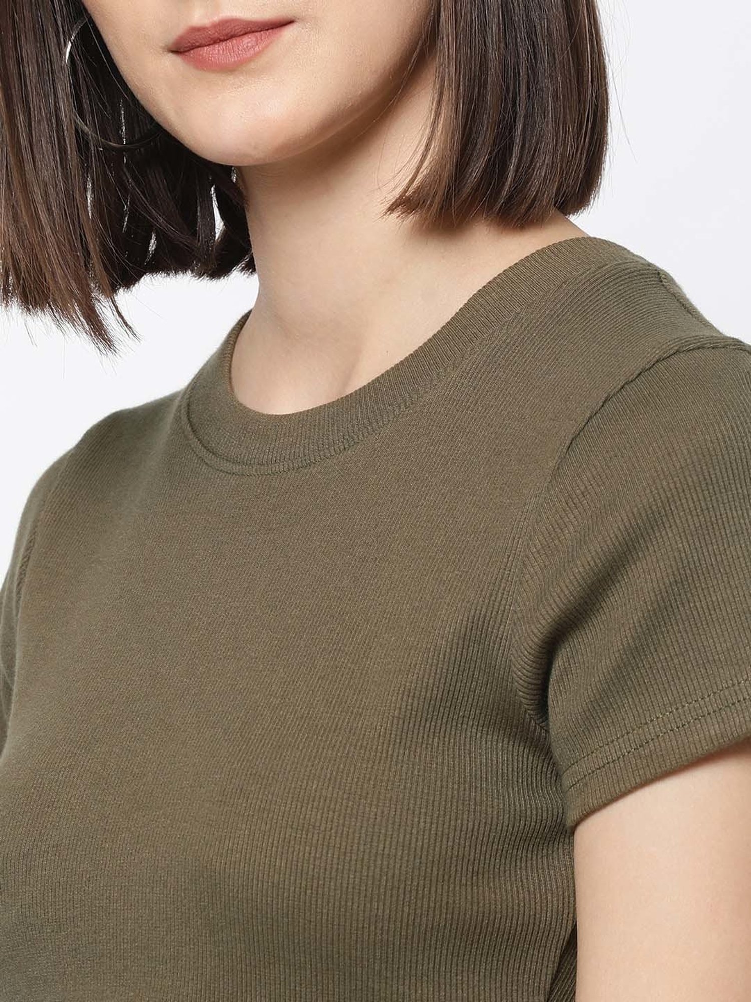 VASTRADO Olive Green Cotton Crop Top