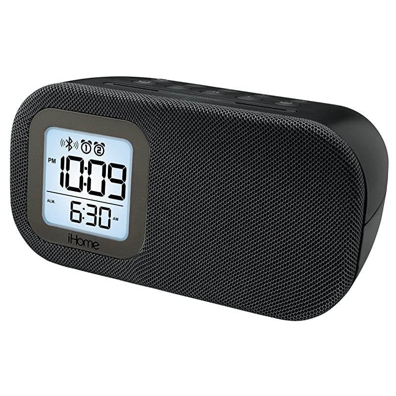 iBT210B Bluetooth Dual Alarm FM Clock Radio with Speakerphone and USB Charging - Black