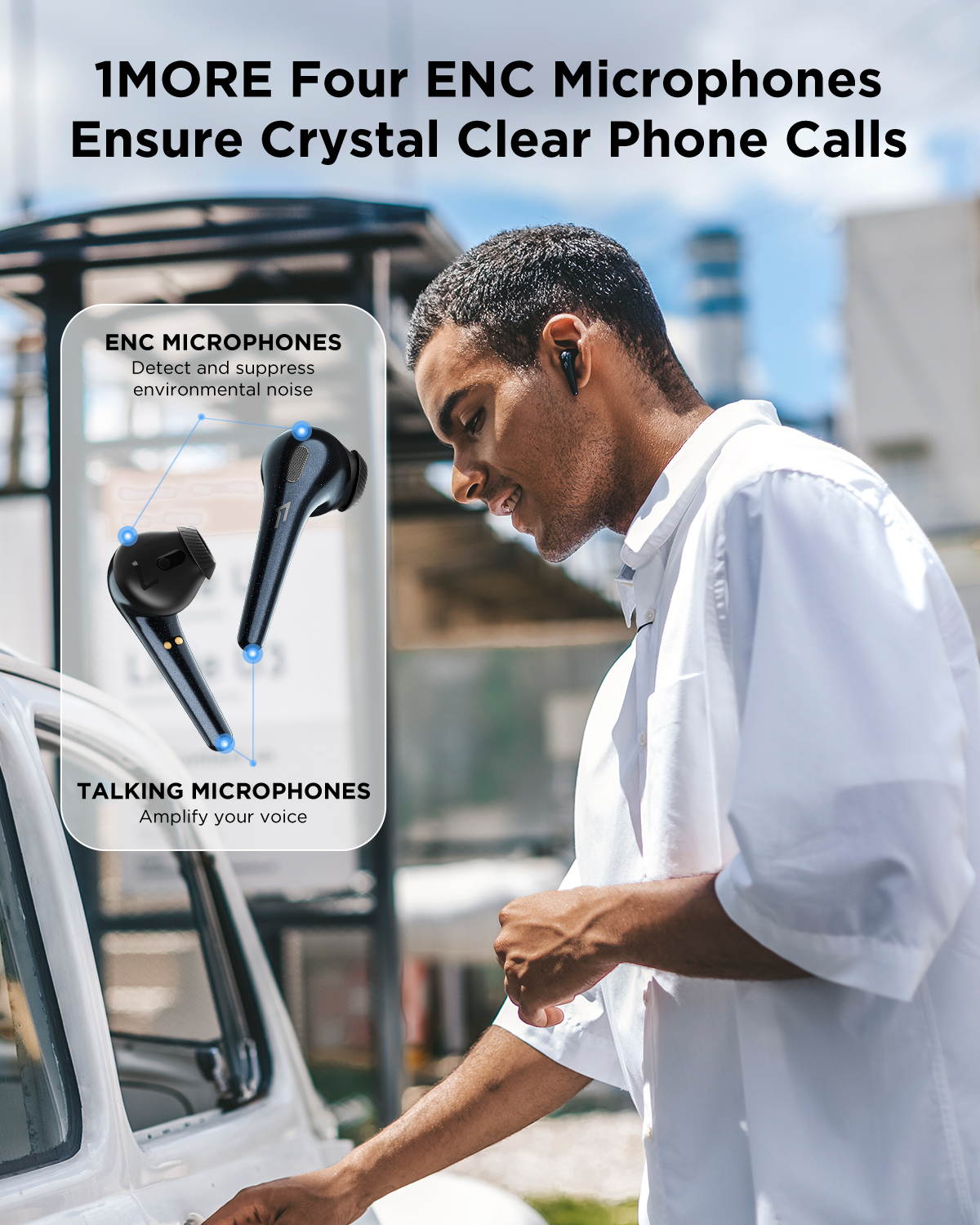 1MORE True Wireless Earbuds, Bluetooth Noise Cancelling Headphones, Fast Connection, In-Ear Detection,4 Microphones for Clear Phone Calls, IPX5 Waterproof, Touch Control, Comfobuds-White