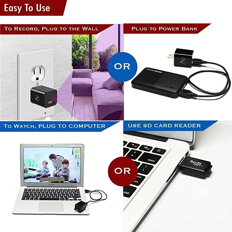 Camera Charger Hidden Camera Plug Hidden Nanny Cam Premium Pack Surveillance Camera Hidden Camera Wall Plug USB Charger Camera Full HD 1080p