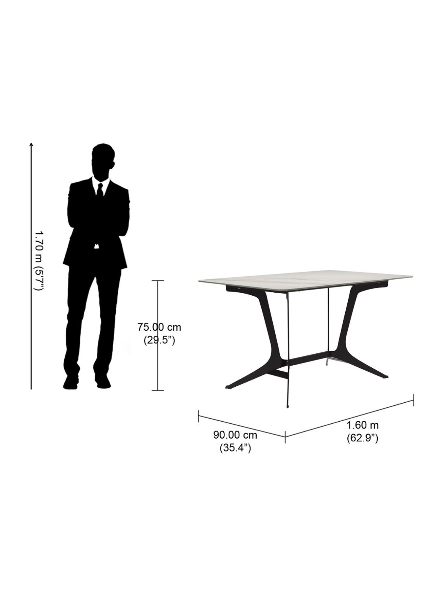Godrej Interio Kosmic Black & White Ceramic 6 Seater Rectangular Dining Table