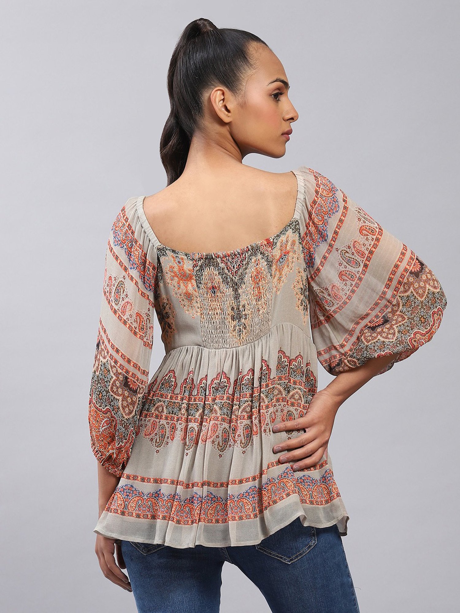 Label Ritu Kumar Light Olive Printed Top