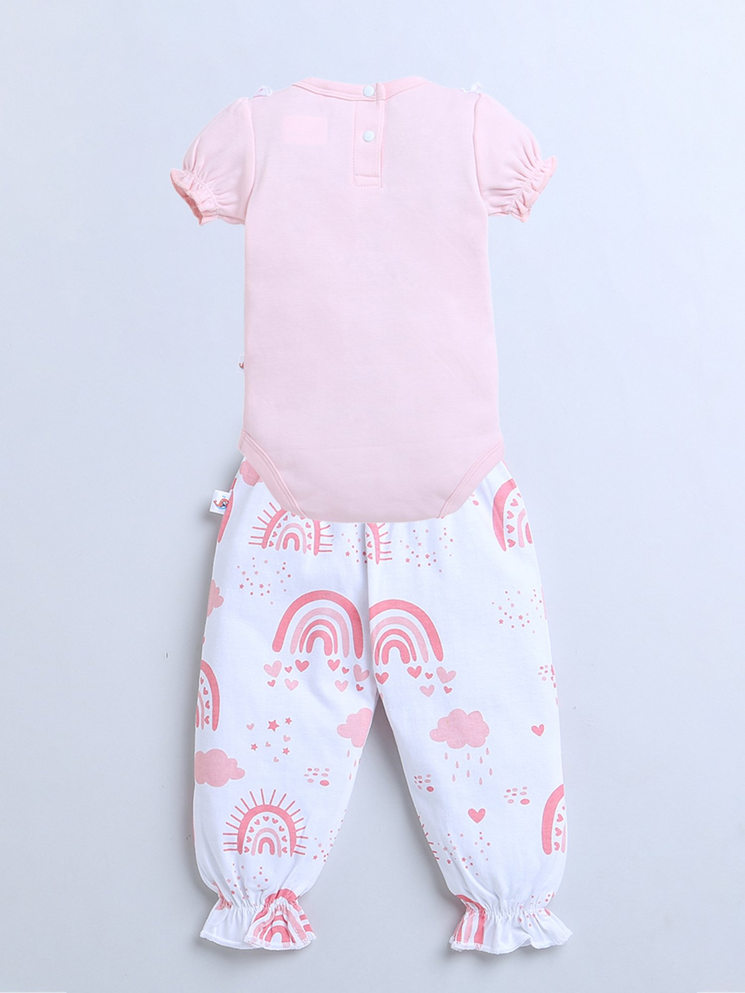 Bumzee Kids Pink & White Printed Bodysuit, Joggers with Headband