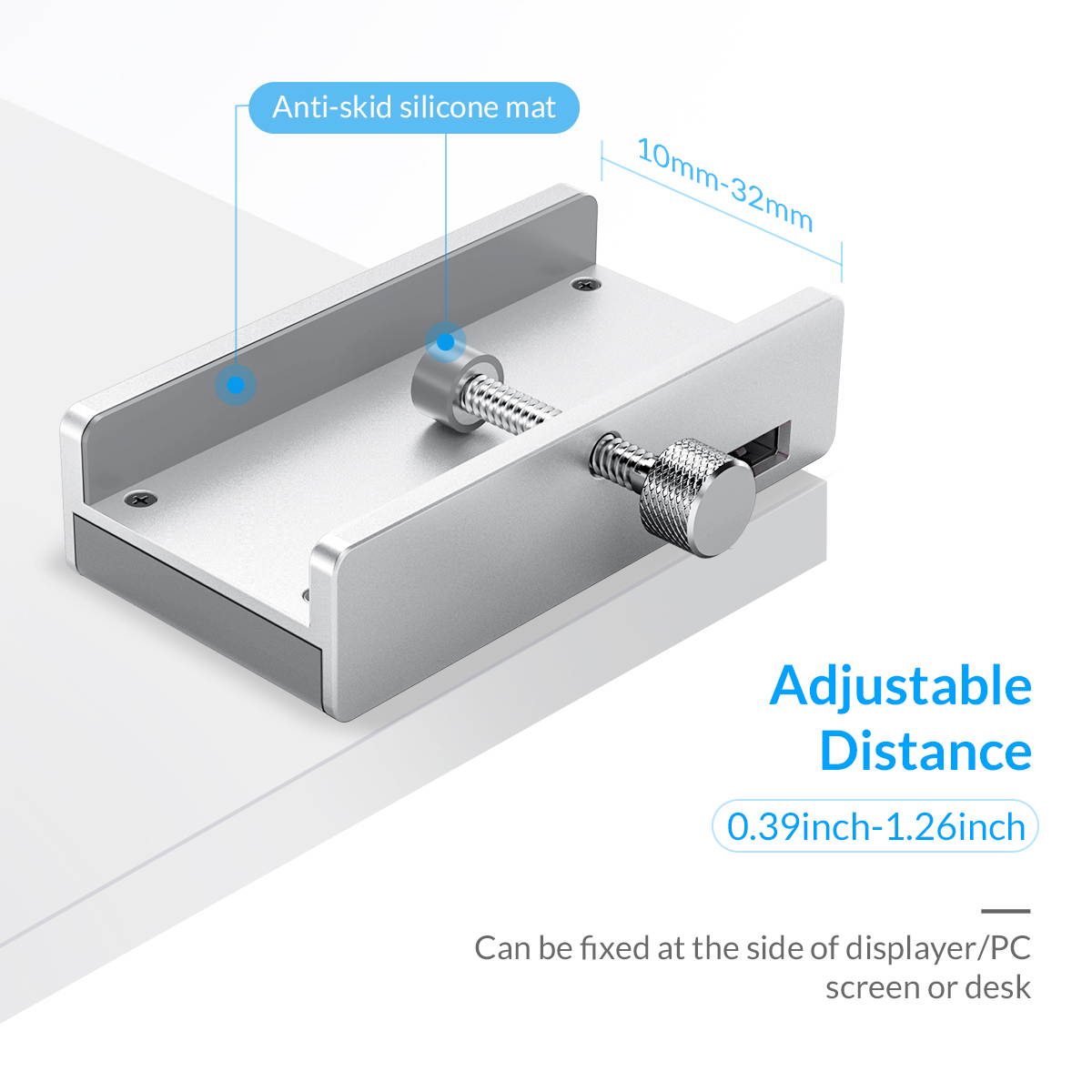 ORICO MH2AC-U3 Aluminum 2 Ports USB 3.0 Clip-type HUB With SD Card Reader For Desktop Laptop Clip Range 10-32mm With 4.95FT ( 1.5Meter) Date Cable - Silver