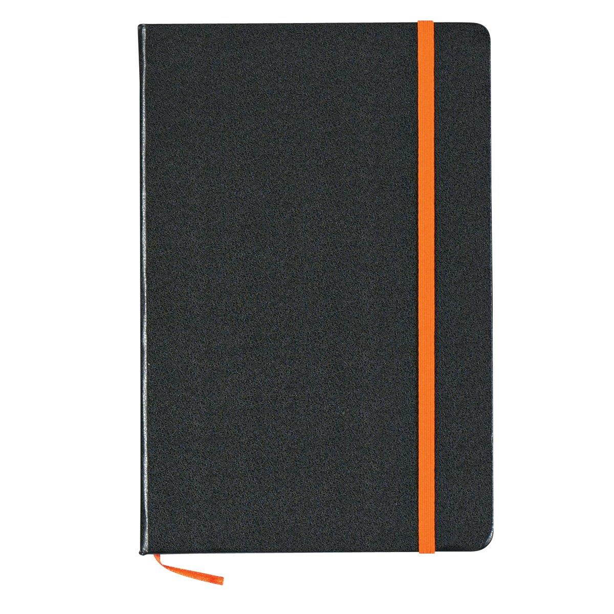 Black Journal/Writing Notebook/Blank Diary/Lined Pages Book- Colored Rubber Closure And Bookmark,Hardbound, Inside Back Pocket (Orange)