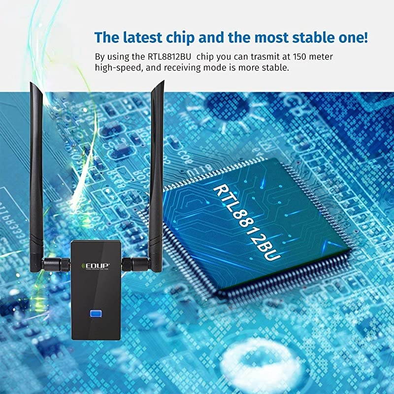 USB WiFi Adapter for Long Distance, 2.4 / 5GHz Dual Band Wireless Adapter USB 3.0 Network Card for Laptop Desktop PC Support Win 7/8.1/10/XP/Vista, Mac OS X10.6-10.15, USB Flash Driver Include