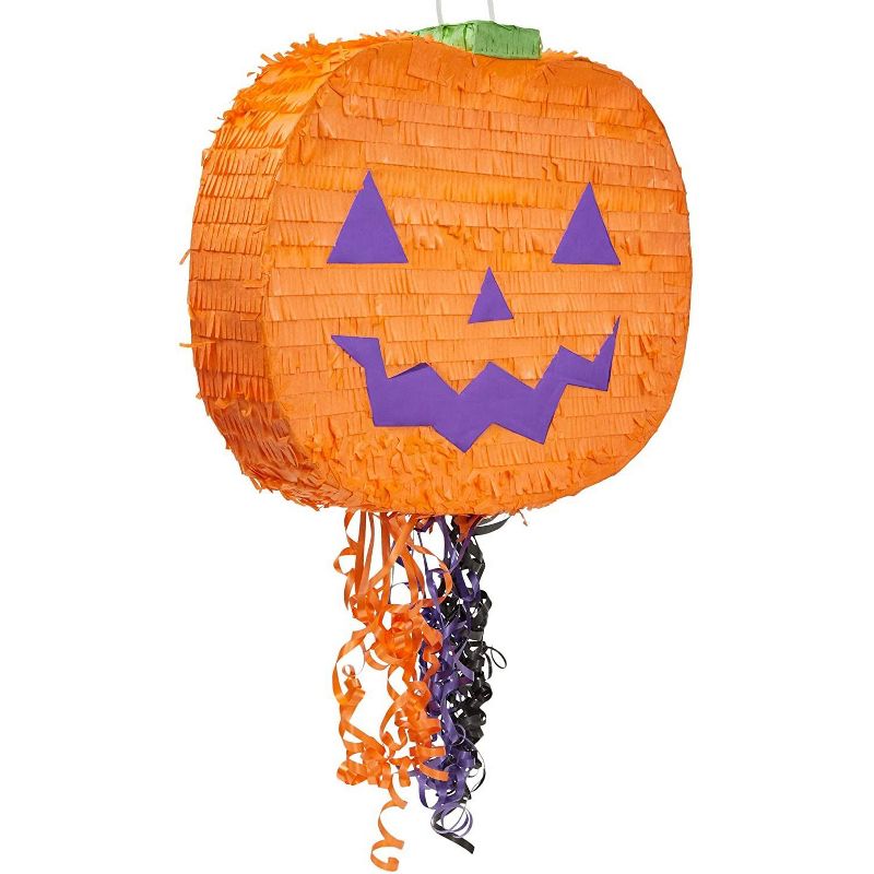 Spooky Central Small Pumpkin Pinata for Halloween Party, Pull String (16.5 x 13 x 3 In)