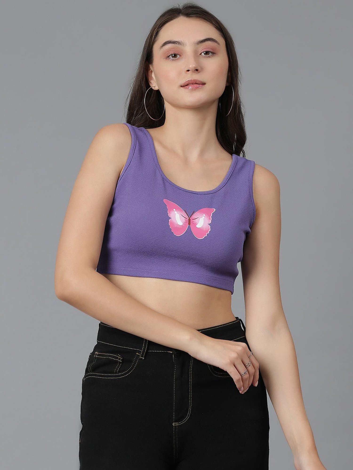 Kotty Purple Printed Crop Top