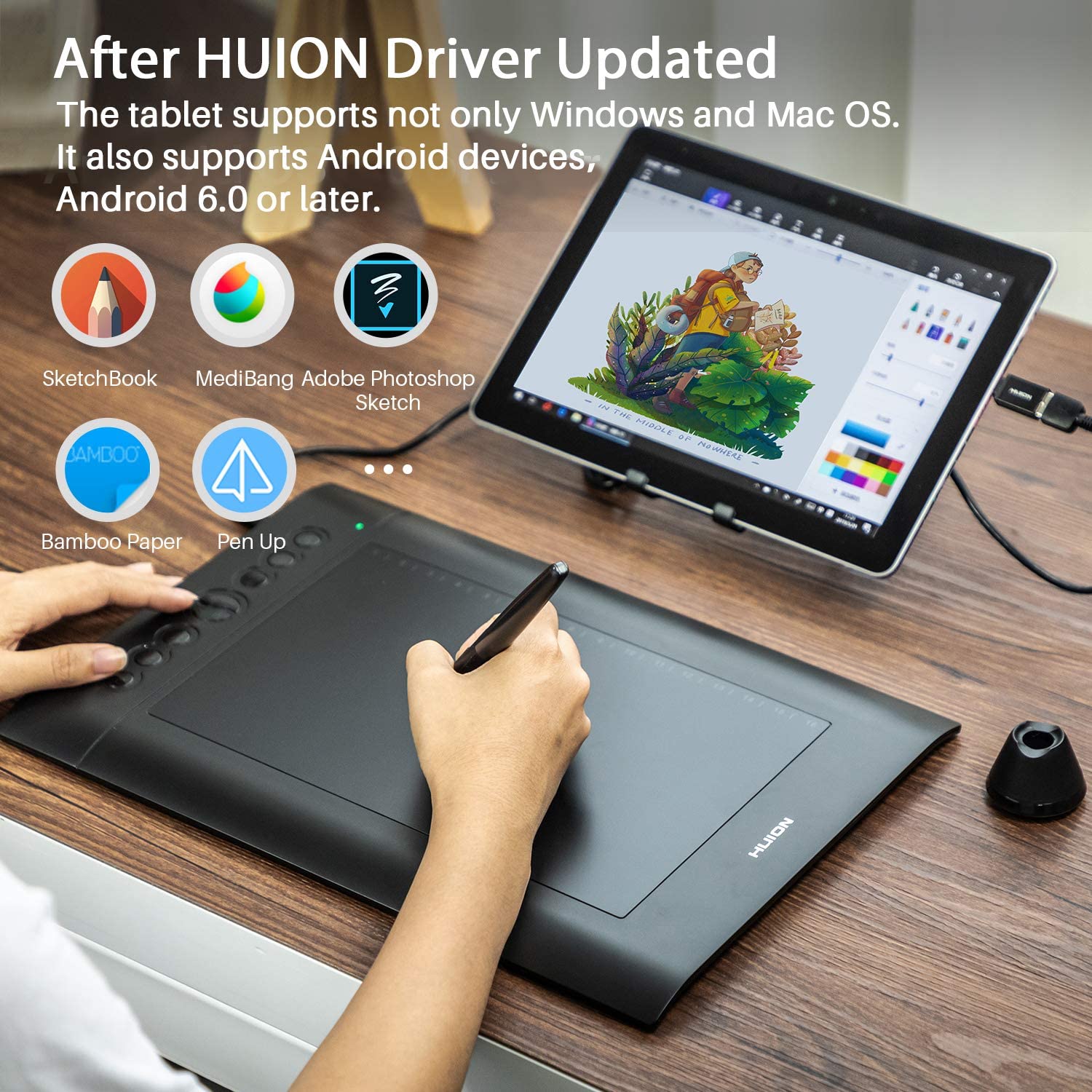 Huion H610 Pro V2 Graphic Drawing Tablet Chromebook and Android Supported Pen Tablet Tilt Function Battery-Free Stylus 8192 Pen Pressure with 8 Express Keys
