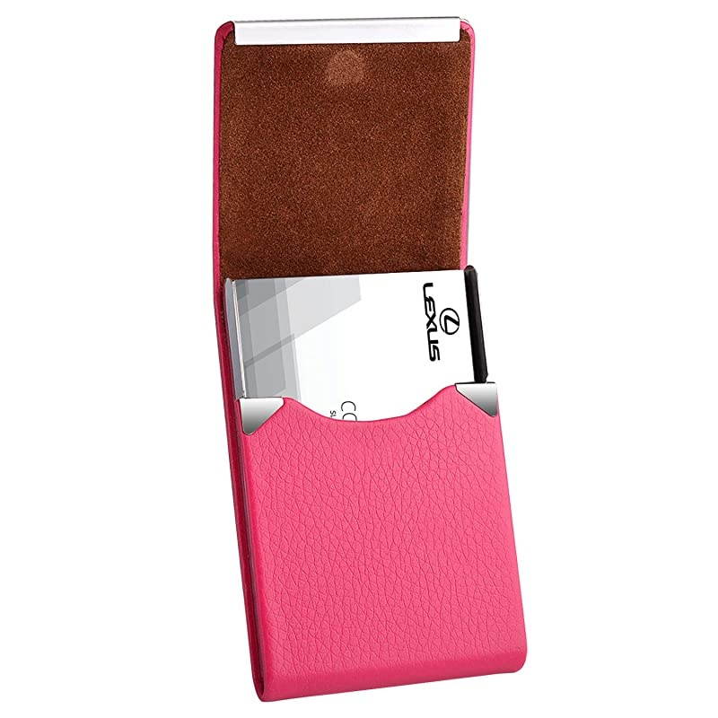 Leather Business Card Holder for Women Leather Stainless Steel Business Card Case with Magnetic Shut Rose Red