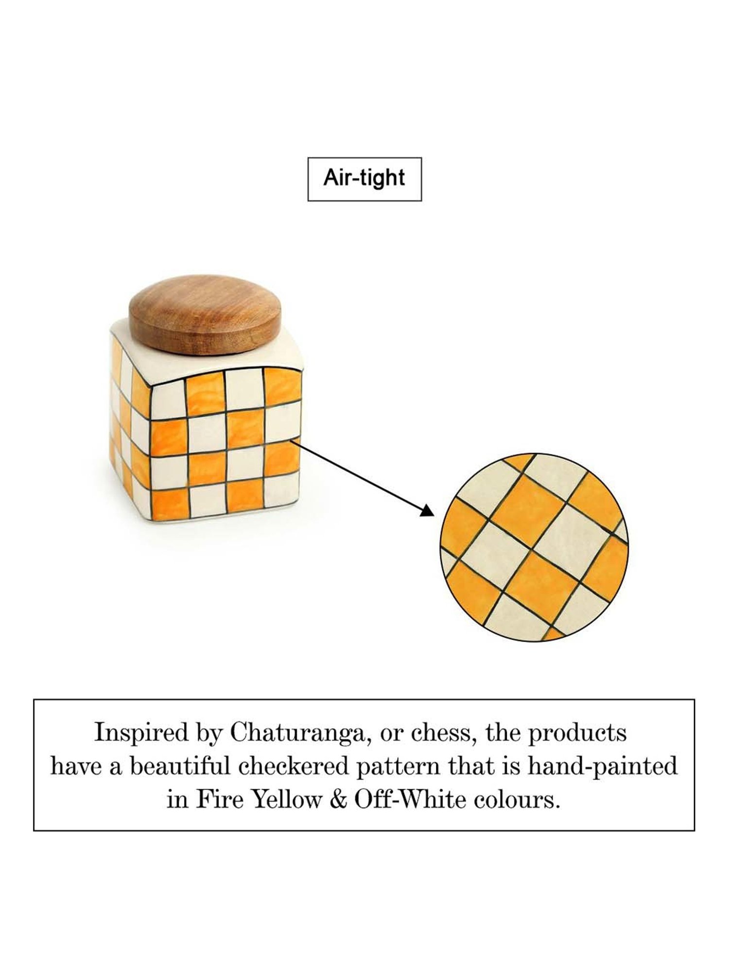 ExclusiveLane 'Shatranj Check' Hand-painted Jars & Containers (Airtight, Set of 2, 480 ML, 4.3 Inch)