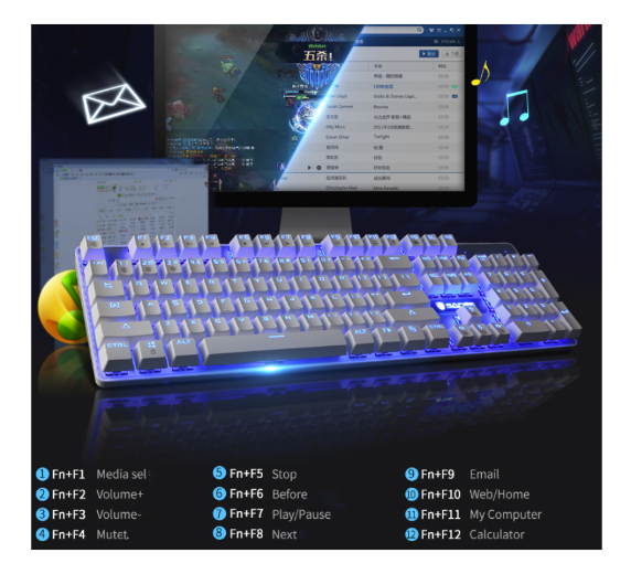 rgonomic Design, All 104 Non-conflicting keys Cool Exterior With 8 White Backlit Modes, USB Wired Blue Mechanical Gaming Keyboard - Pink and White