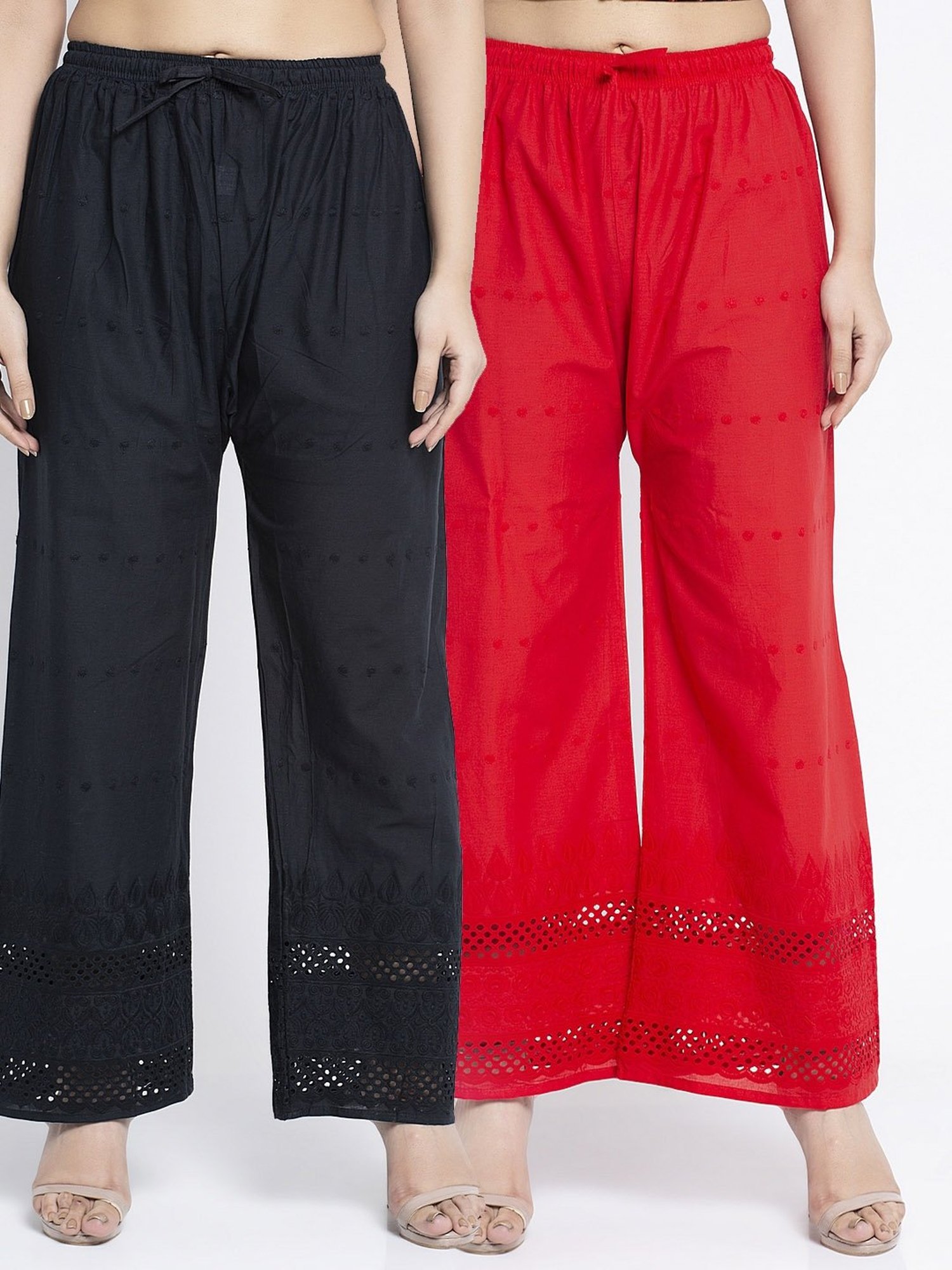 Gracit Black & Red Flared Fit Cotton Palazzos Pack of - 2