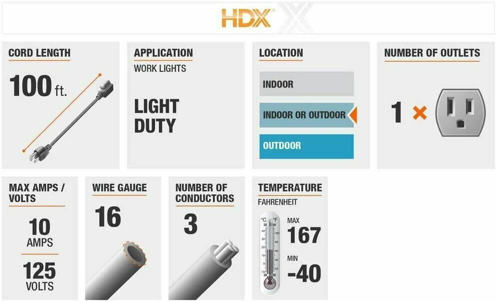 100 ft. 16/3 Indoor/Outdoor Extension Cord, Orange