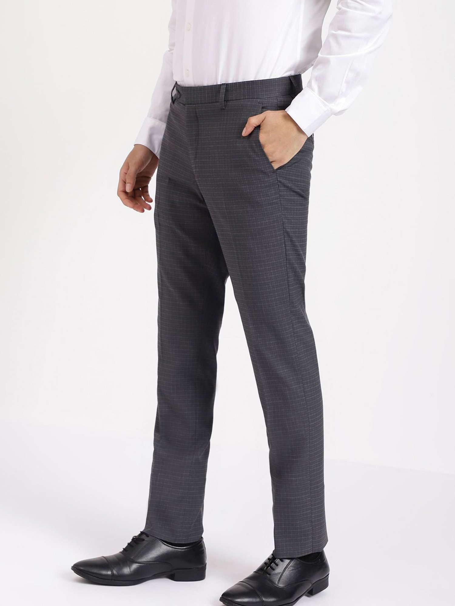 Arrow Grey Regular Fit Checks Trousers