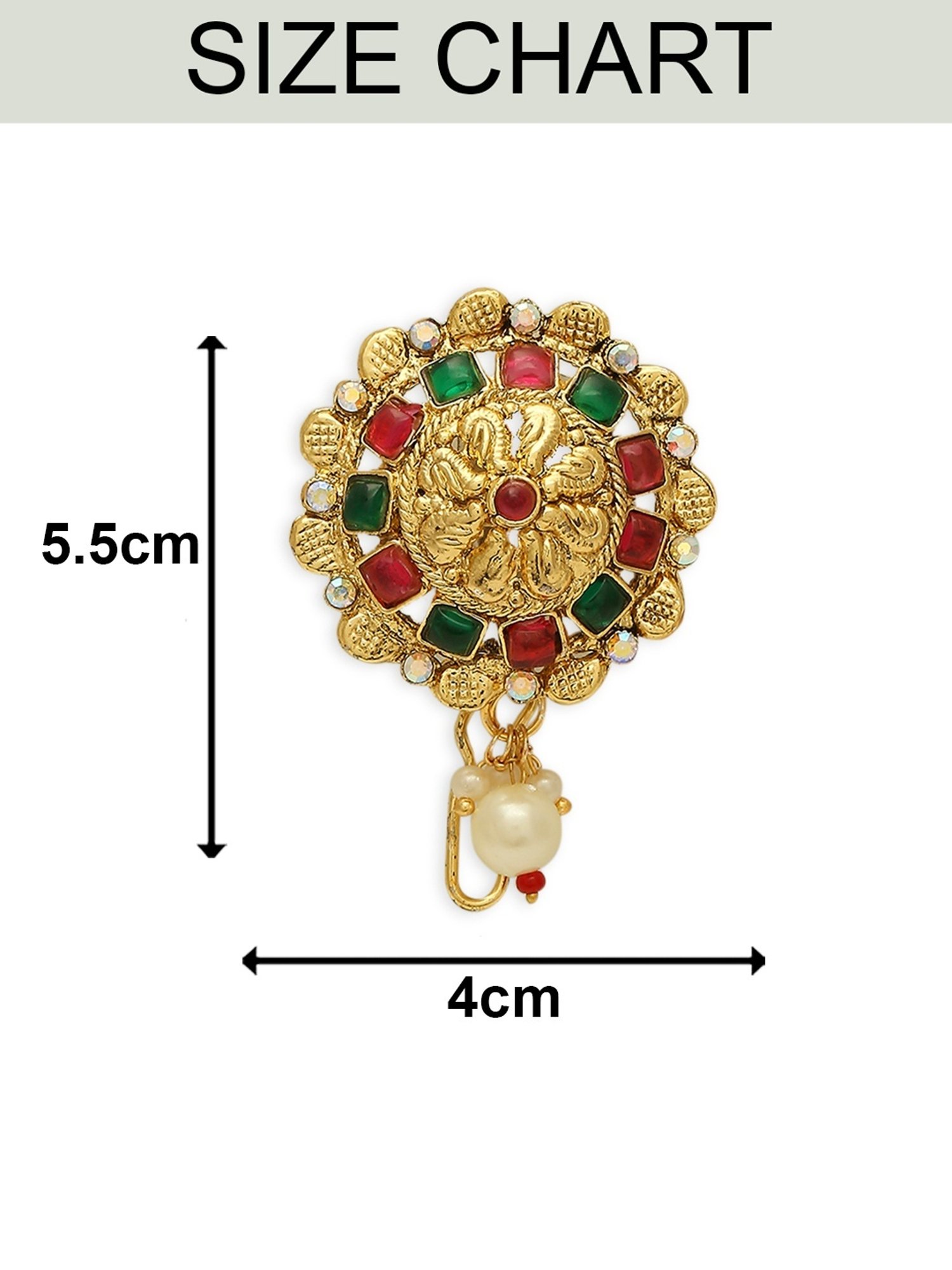 OOMPH Red Maroon & Green Stones Ethnic Hair Bun Pin Juda Pin