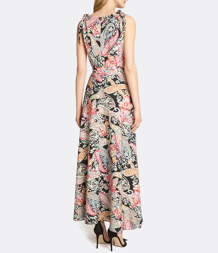 Tahari ASL Printed Side Tie Sleeveless Wrap Maxi Dress