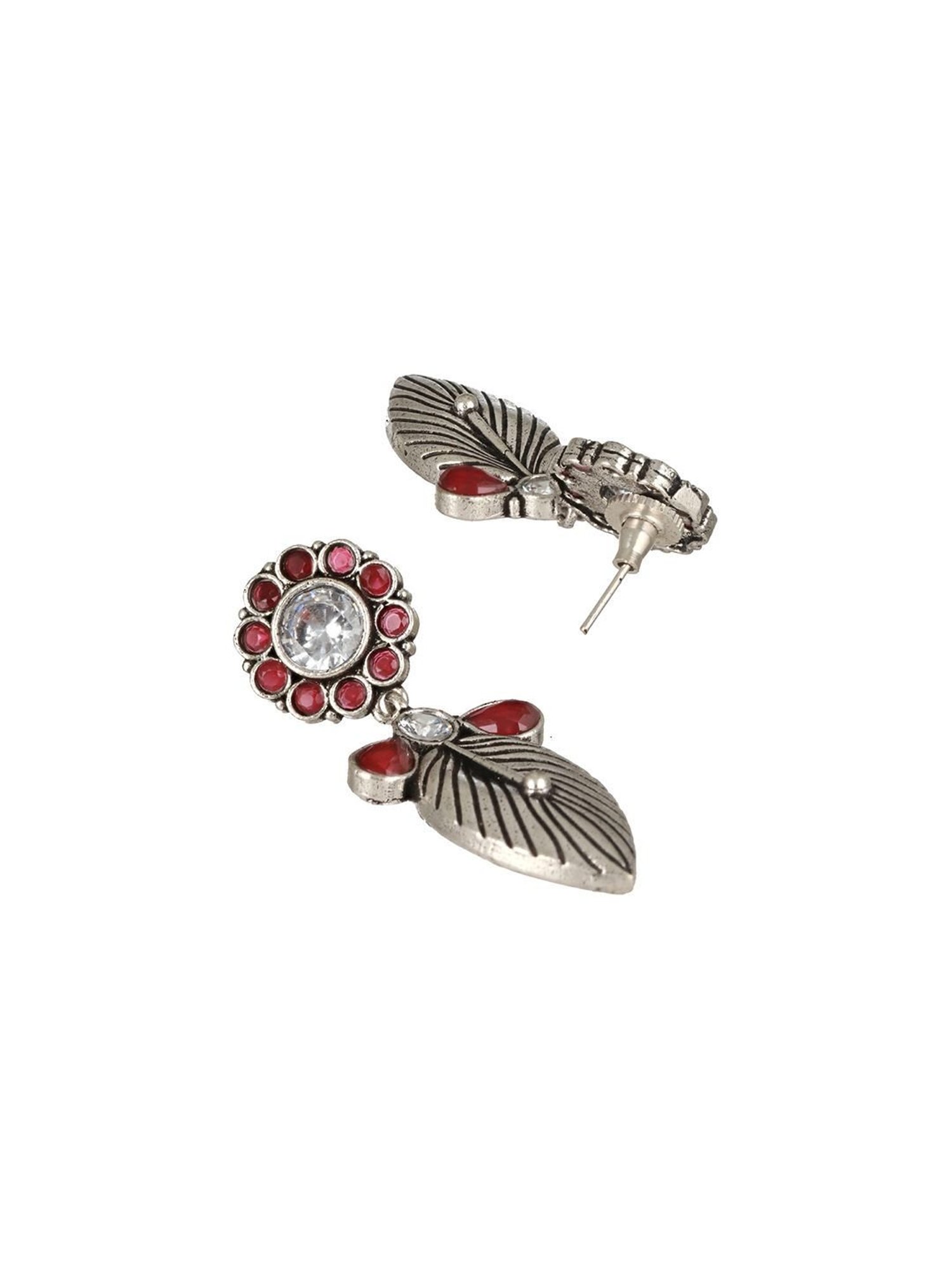 Aatmana Silver-Plated Red & White Contemporary Drop Earrings
