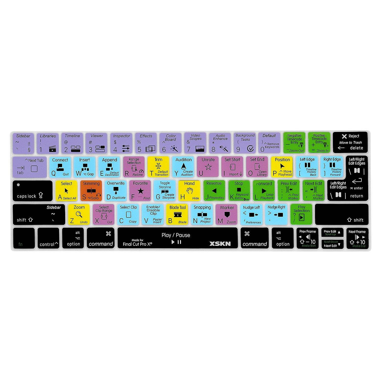 XSKN Final Cut Pro X 10 Keyboard Skin for New MacBook Pro 13 15 Retina Display A1706 A1707 (2016 Release, Free Gift Touch Bar Sticker) Functional Shortcut Silicone Keyboard Cover