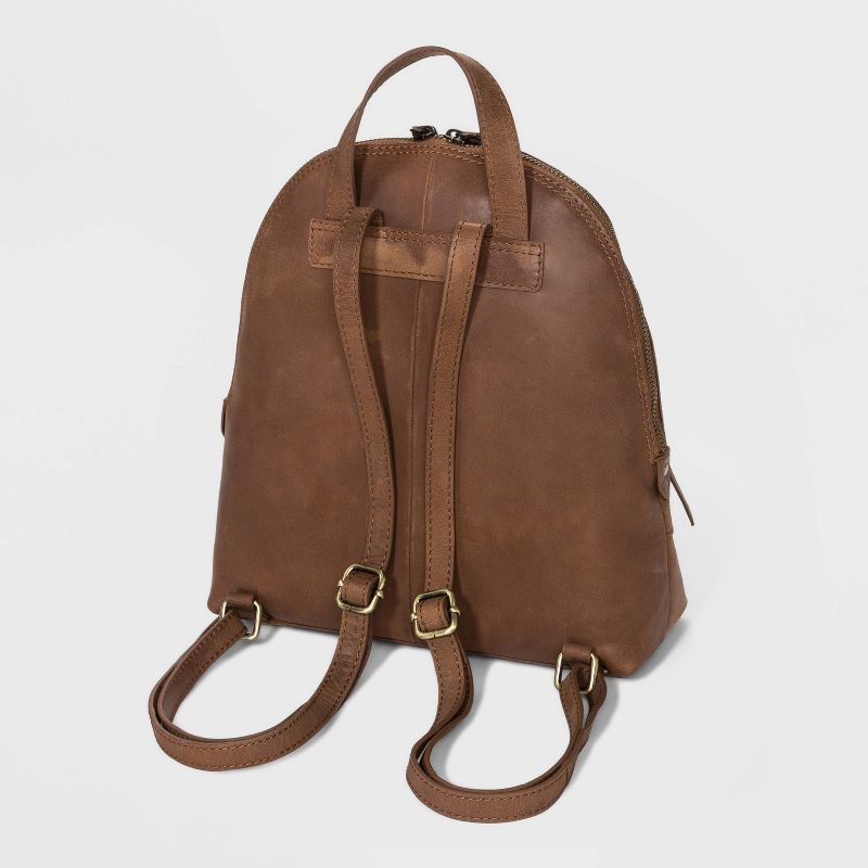 Bolo Zip Closure Leather Backpack - Brown
