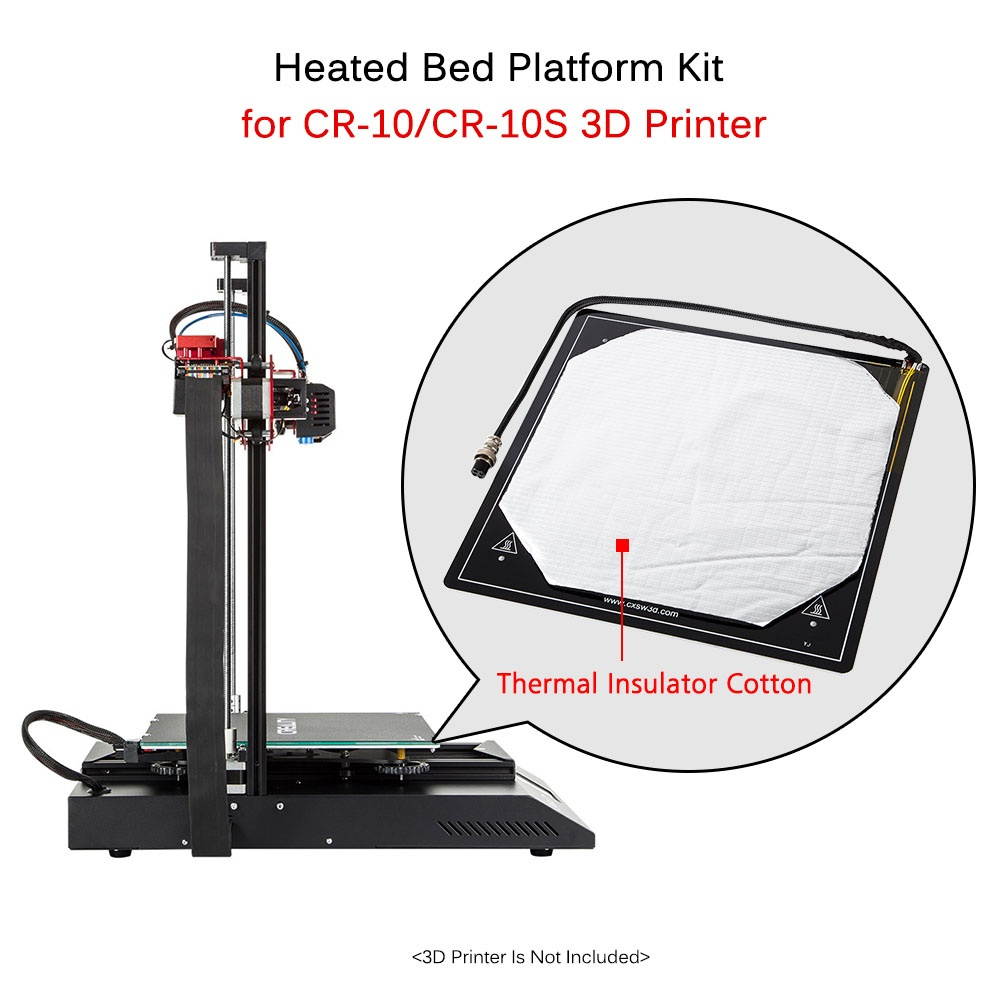 Creality 3D Heated Bed Platform Kit Aluminum Printing Build Plate Size 310*310mm Cable Installed Well with Thermal Insulator Cotton for CR-10/CR-10S 3D Printer