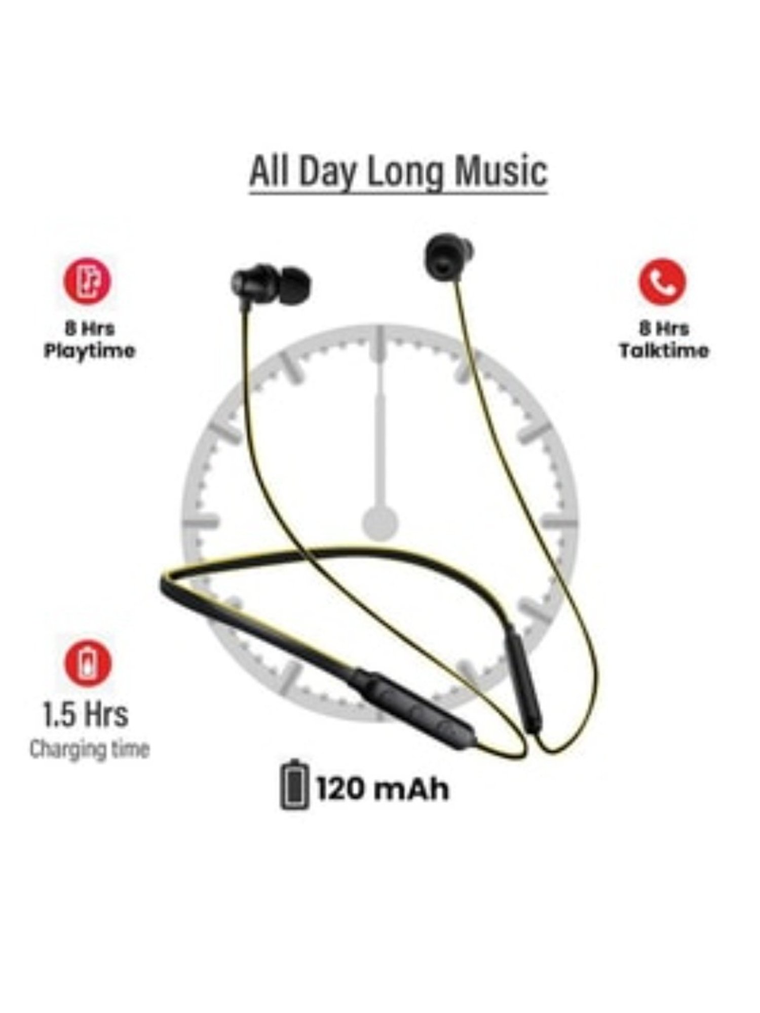 PTron Tangent Lite Bluetooth 5.0 Wireless in Ear Neckband with Mic (Black & Yellow)