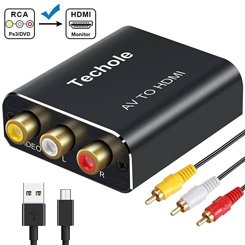 RCA to HDMI Audio Converter-  Aluminum 1080P RCA Composite CVBS AV to HDMI Adapter Supporting PAL/NTSC.Included 3RCA Composite Cable, CVBS Converter for PS2 Wii Xbox SNES N64 VHS VCR DVD PC
