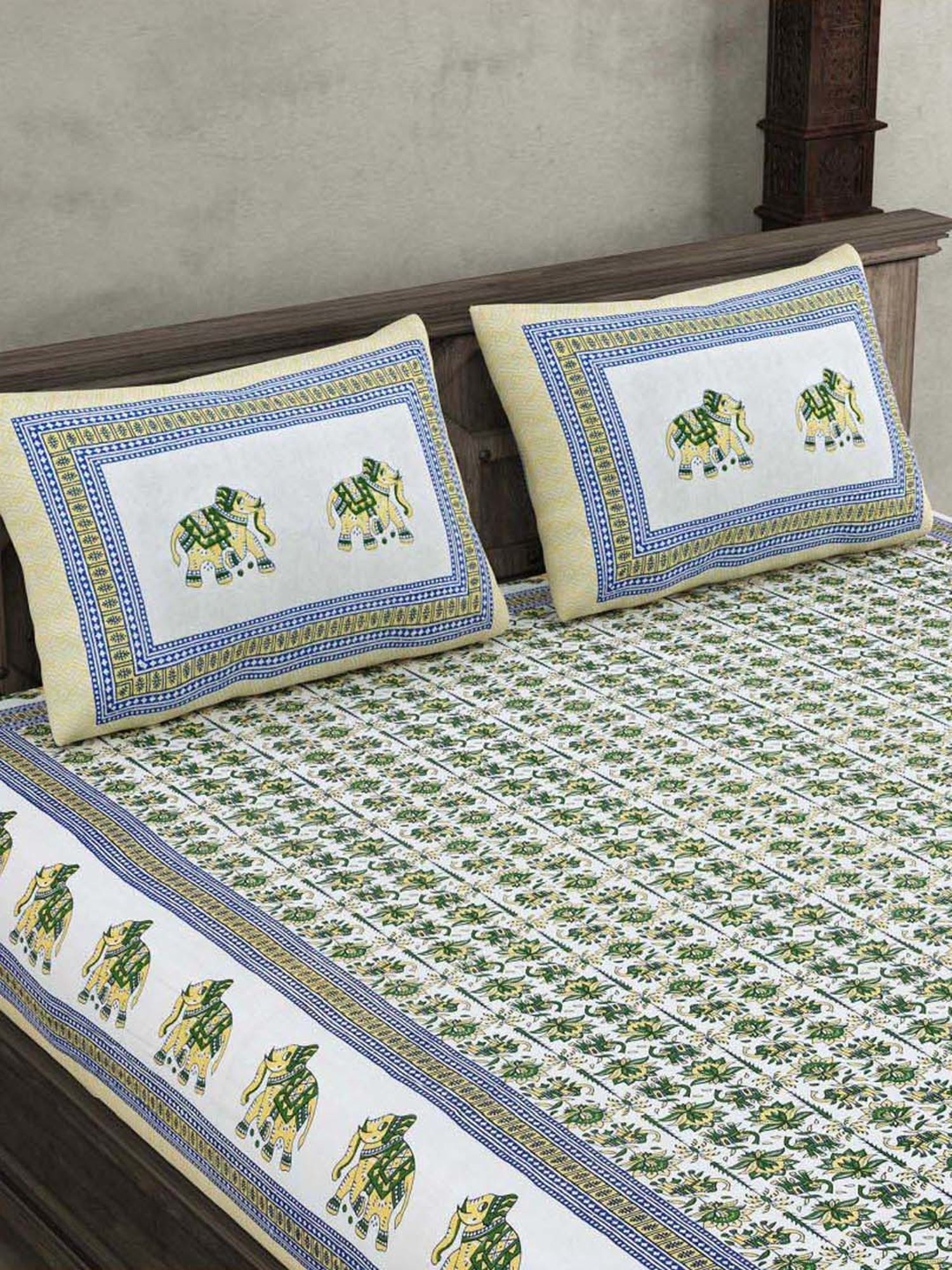 JaipurFabric Sea Green Cotton 180 TC Double Bedsheet with 2 Pillow Covers