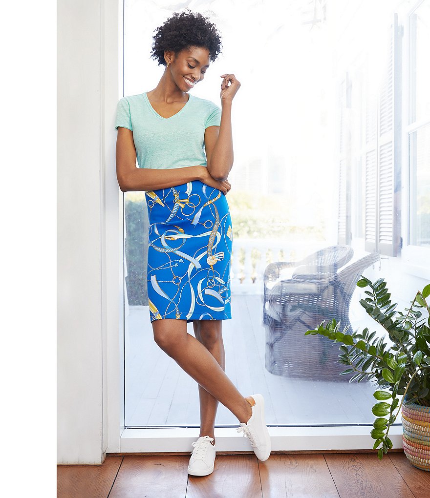 J.McLaughlin Thalia Scuba Printed High Waist Pencil Skirt