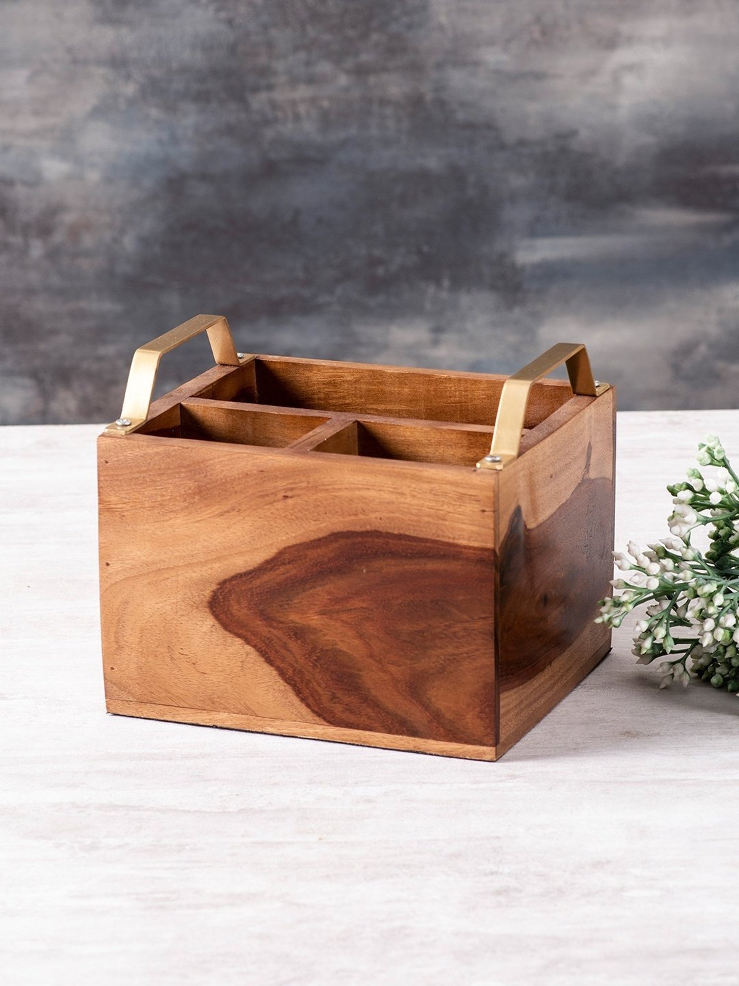 Nestroots Brown Wood Cutlery Holder - Set of 2