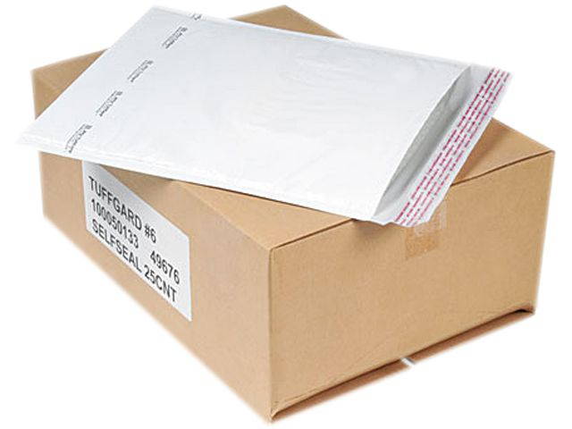 Sealed Air 49676 Jiffy TuffGard Self-Seal Cushioned Mailer, #6, 12 1/2 x 19, White, 25/Carton