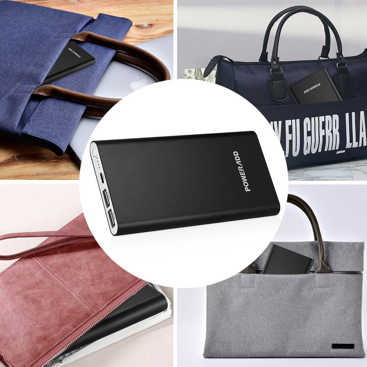 Poweradd Pilot 4GS 12000mAh Power Bank Portable Charger Dual USB Ports External Battery for iPhone Androids Cellphones - Black