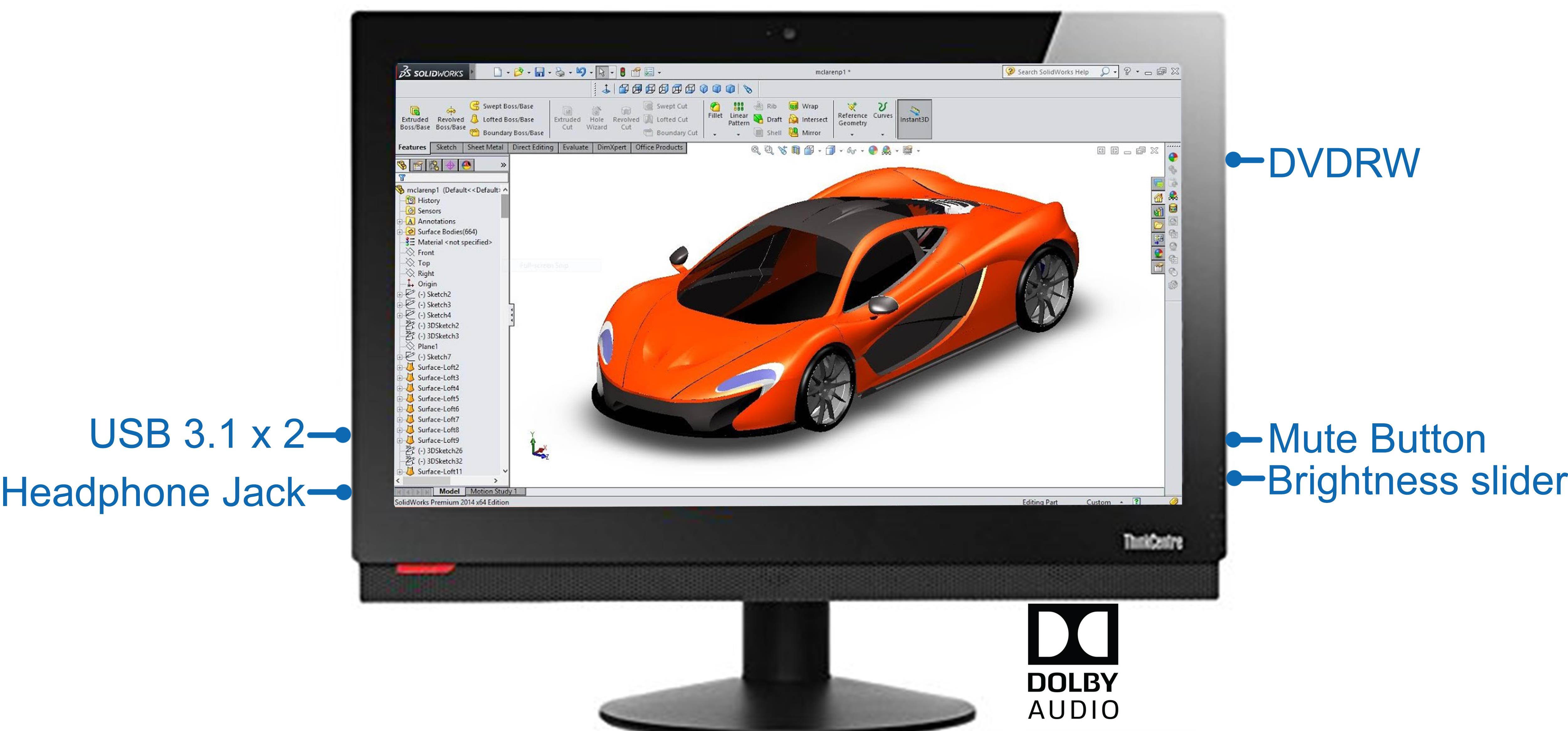 Lenovo ThinkCentre AIO M800z 21.5", i5 6500 upto 3.6GHz, 32GB RAM, 1TB SSD, 1080P FHD, WIFI, USB 3.1, Windows 10 Pro