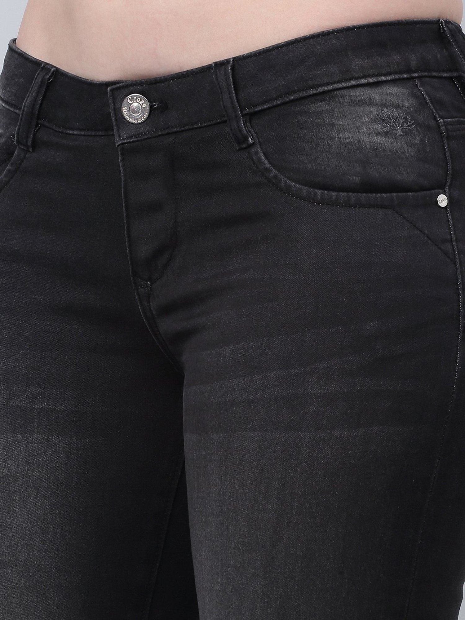 Crozo By Cantabil Black Cotton Regular Fit Mid Rise Jeans