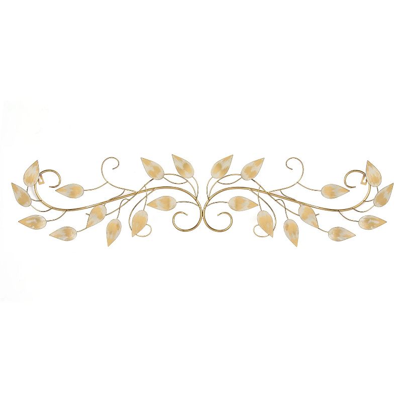 Stratton Home Decor Hand Crafted Horizontal Over the Door Wall Scroll Art in with Leaf Details and Attached Keyhole, Brushed Gold Finish