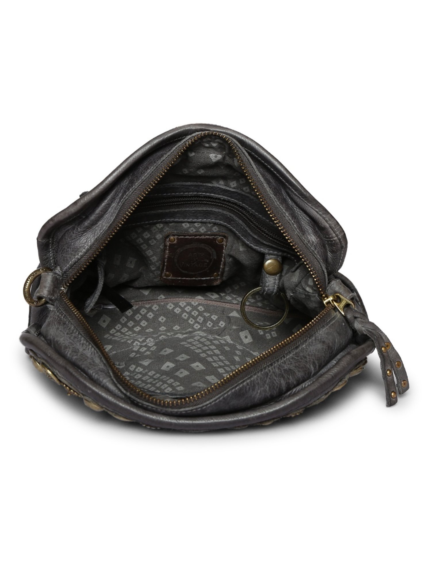 Art N Vintage Silvia Grey Leather Embellished Medium Sling Handbag