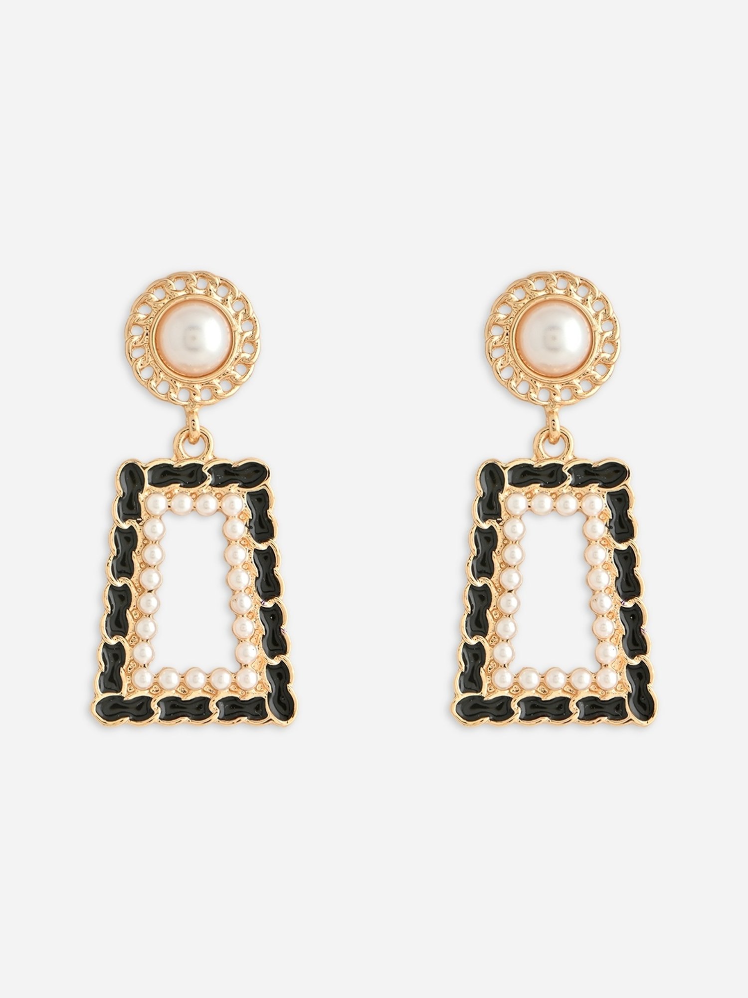 ToniQ Gold Black Korean Drop Earrings for Women