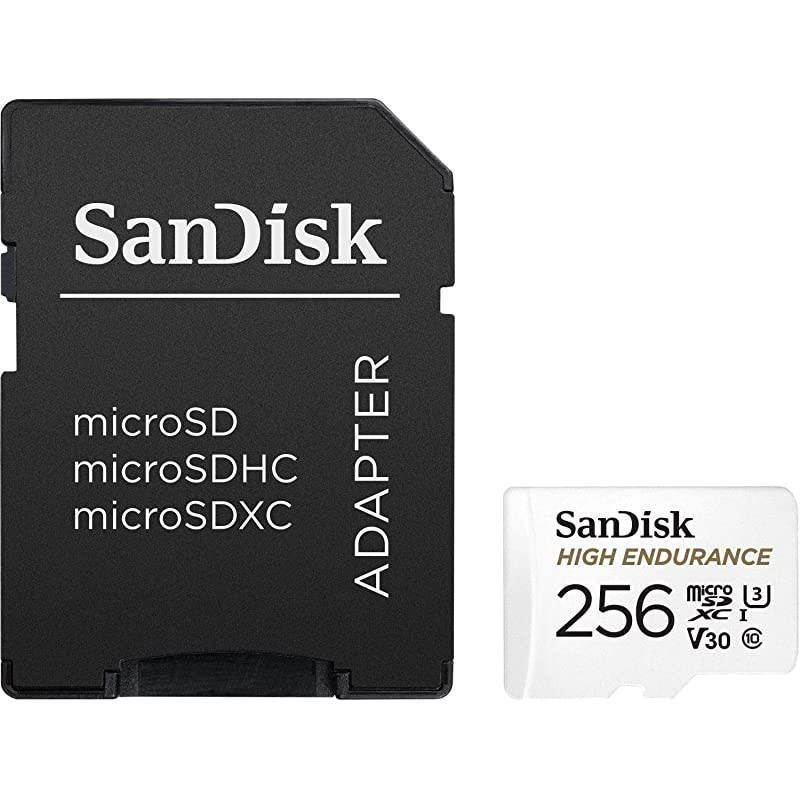 256GB High Endurance Video microSDXC Card with Adapter for Dash Cam and Home Monitoring systems C10 U3 V30 4K UHD Micro SD Card SDSQQNR256GGN6IA