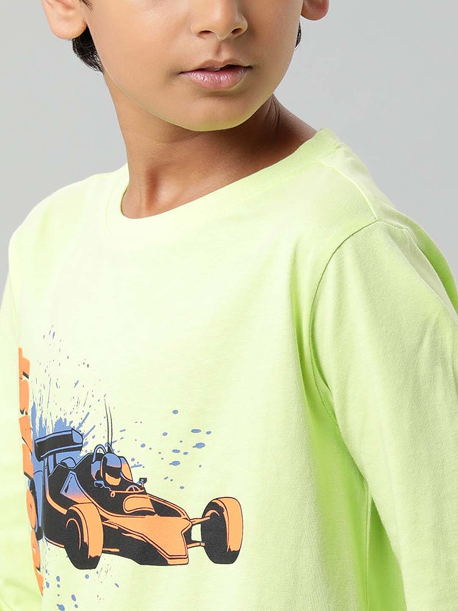 Indian Terrain Kids Green Cotton Printed Full Sleeves T-Shirt