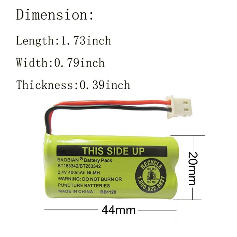2.4V 400mAh Cordless Home Phone Battery for AT&T BT162342 BT-162342 BT166342 BT-166342 BT266342 BT-266342 BT183342 BT-183342 BT283342 BT-283342 VTech CS6329 CS6114 CS6419(Pack of 2)