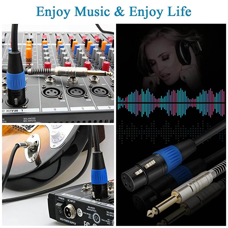 XLR Female to 1/4" 6.35mm Mono TS Cable, Unbalanced XLR Female to 1/4" TS Plug Microphone Cable, 6.6 Feet -