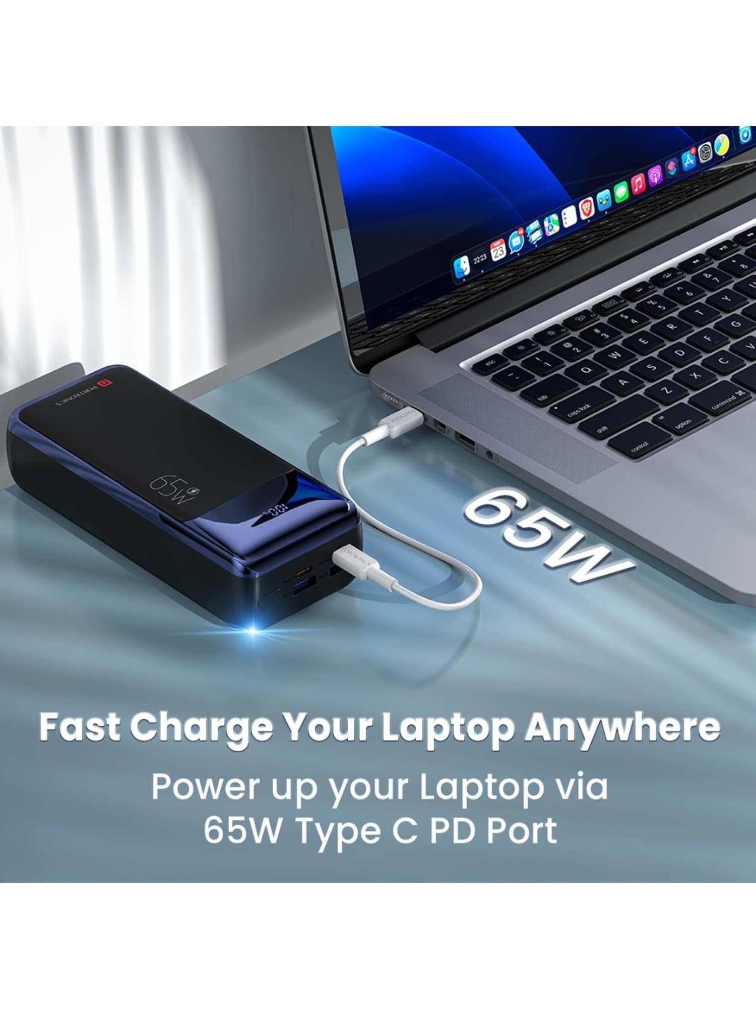 Portronics Ampbox 10000 mAh Power Bank with 22.5W Fast Charging & Digital Display (Black)