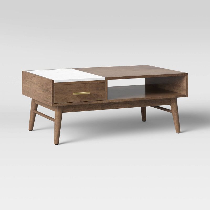 Mid-Century Wood/Marble Coffee Table Brown - Project 62™