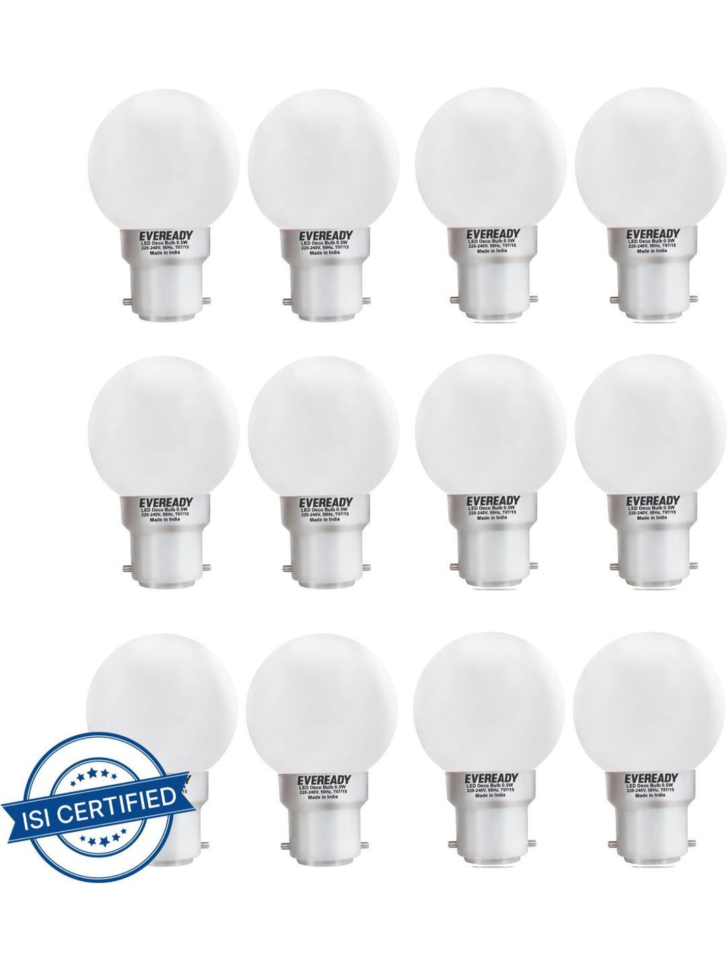 Eveready 0.5 W Standard B22 LED Bulb Pack of 12 (White)