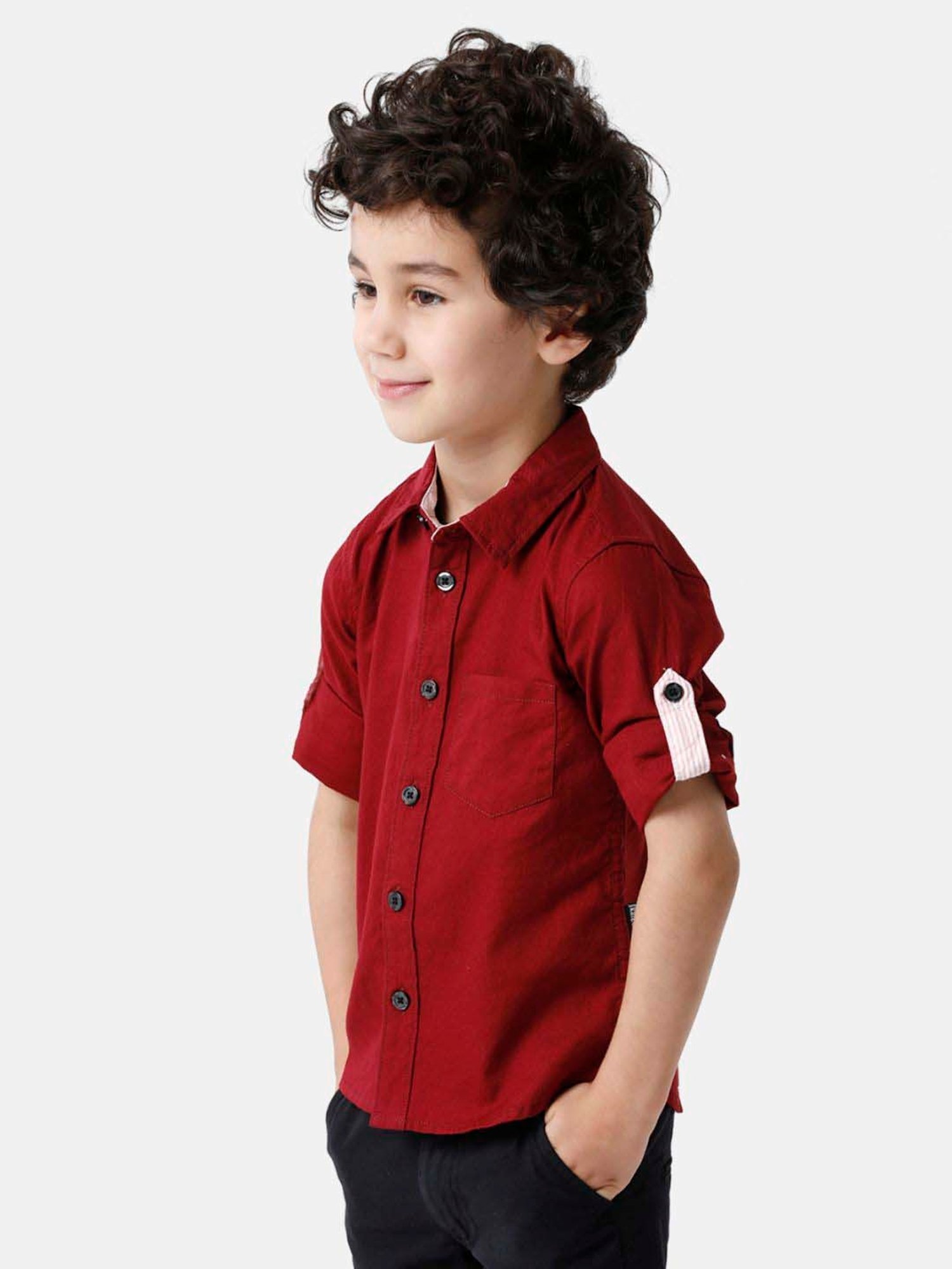 Kate & Oscar Kids Maroon Cotton Regular Fit Full Sleeves Shirt