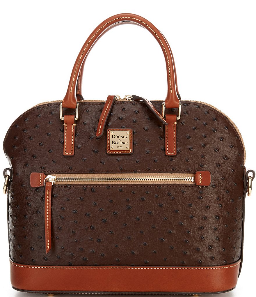 Dooney & Bourke Ostrich Collection Domed Zip Satchel Bag