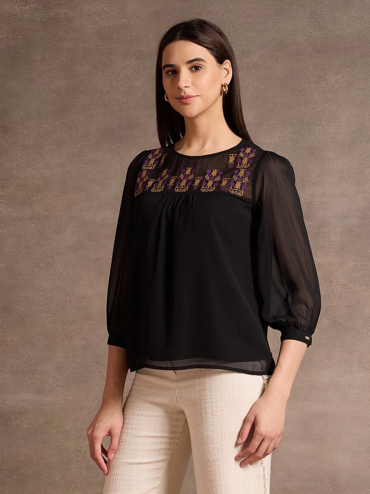 U.S. Polo Assn. Black Embroidered Top