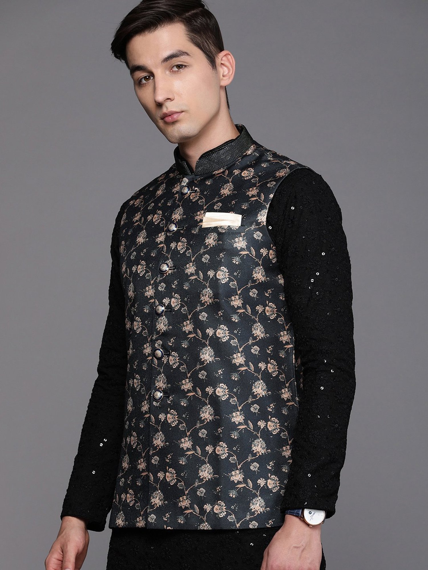 Manyavar Multicolor Regular Fit Floral Print Nehru Jacket