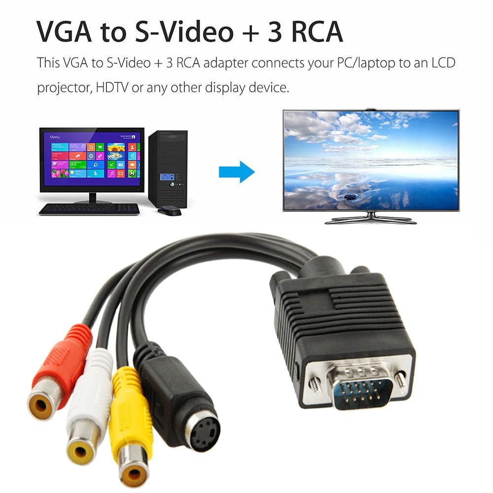 VGA to S-Video AV RCA TV Converter Cable Adapter with 2 Audio Cable